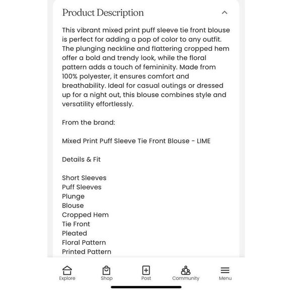 Tropical Mixed print puff sleeve tie front crop top neon green size medium - Picture 4 of 8